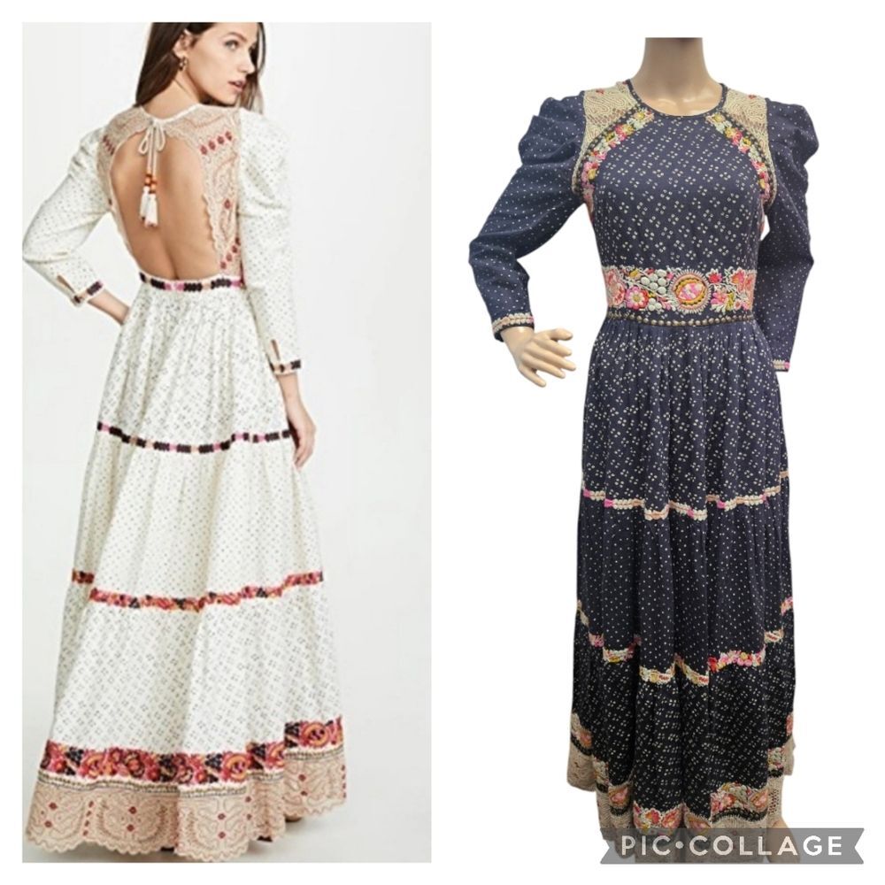 Ulla Johnson Salma Open-back Embroidered Macrame Dress Maxi Gown Navy Blue